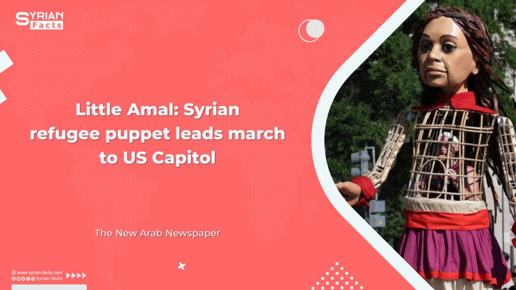 Little Amal: Syrian refugee puppet leads march to US Capitol